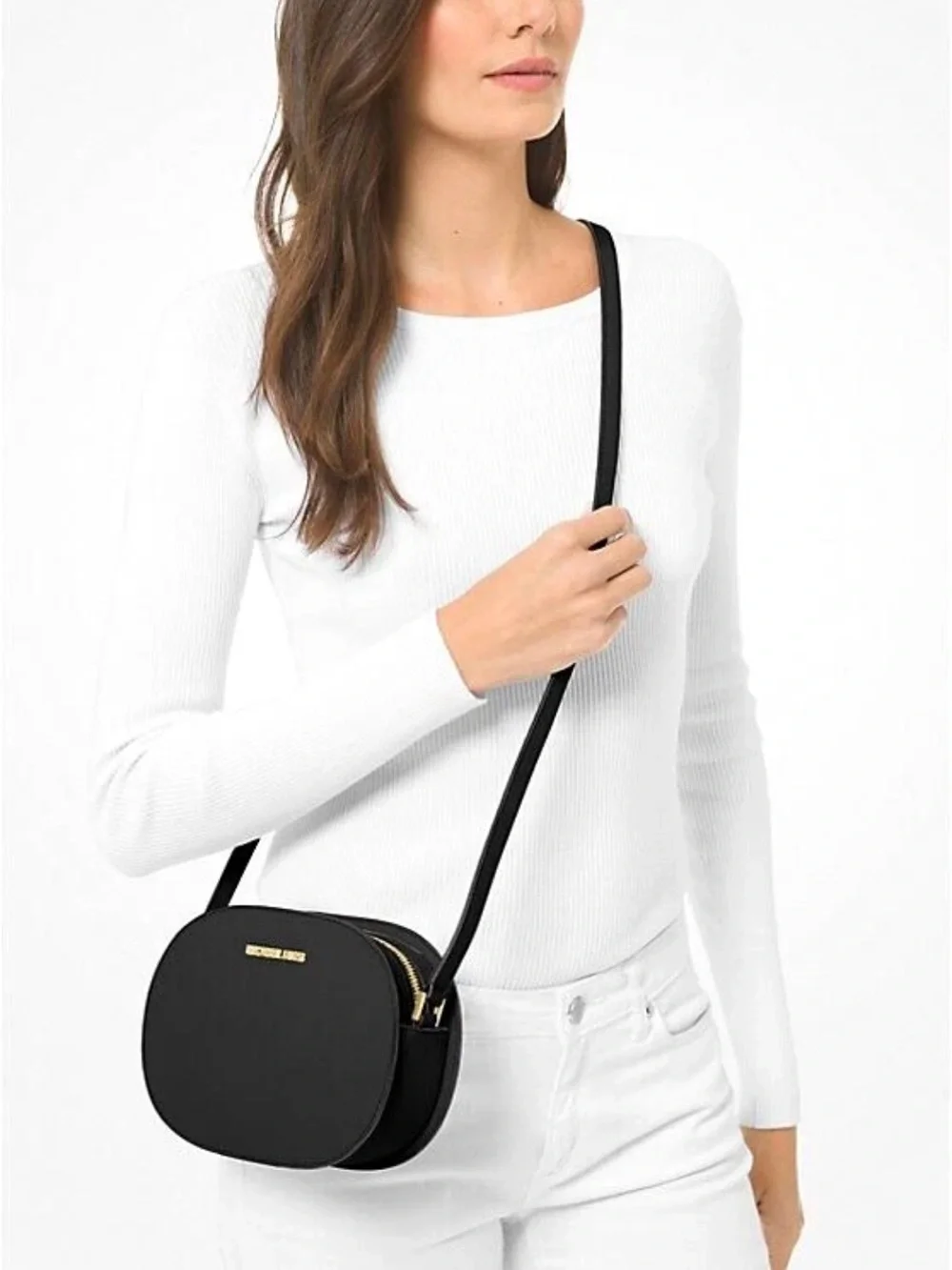 New Michael Kors Jet Set Travel Medium Saffiano Leather Crossbody Bag Black
